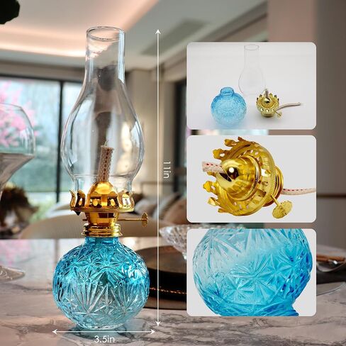 2 Pcs Chamber Oil Lamps for Indoor Use Lantern Kerosene Hurricane Vintage Glass Lamp, Large Classic Decor Lamp for Home Emergency Lighting 11Inch Height (Gradient Blue) in Saudi Arabia