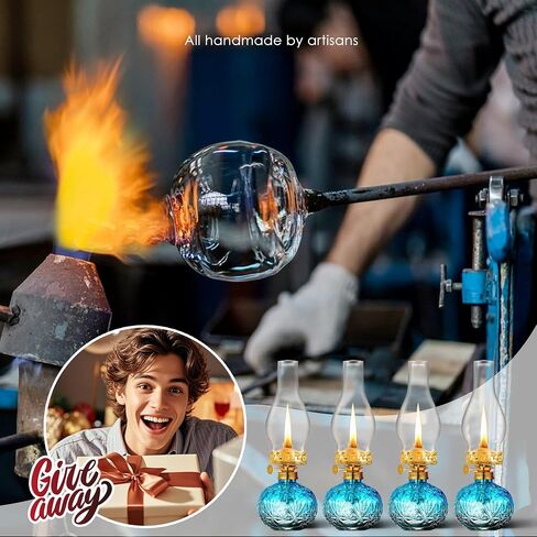 2 Pcs Chamber Oil Lamps for Indoor Use Lantern Kerosene Hurricane Vintage Glass Lamp, Large Classic Decor Lamp for Home Emergency Lighting 11Inch Height (Gradient Blue) in Saudi Arabia