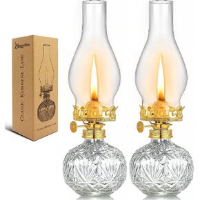 2 PCS مصابيح زيت الغرفة لاستخدام داخلي الاستخدام الفانوس كيروسين إعصار المصباح الزجاجي عتيق ، مصباح ديكور كلاسيكي كبير لإضاءة الطوارئ المنزلية 11 بوصة (تدرج أزرق)