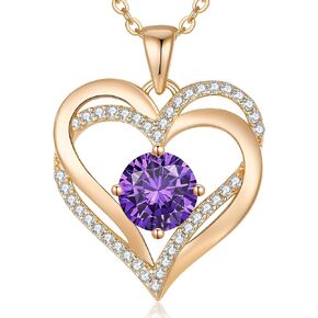 LOUISA SECRET Love Heart Birthstone Necklaces for Women, Birthday Gift for Women, Anniversary Jewelry for Wife Her, 925 Sterling Silver Pendant Necklace, Mother's Day Gift