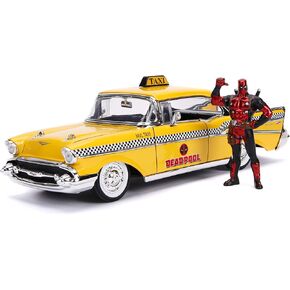 Jada 1957 Chevrolet Bel Air Taxi Yellow مع Deadpool Die-Cast Marvel Series 1/24 Die-Cast Model Car 30290 ، Multicolor