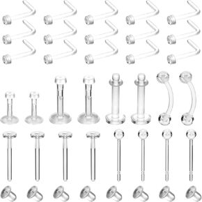 31pcs Clear Nose Studs for Work,Clear Nose Ring Clear Septum Ring Clear Piercing Retainers Clear Lip Piercing Clear Earrings for Sports Plastic Belly Button Rings