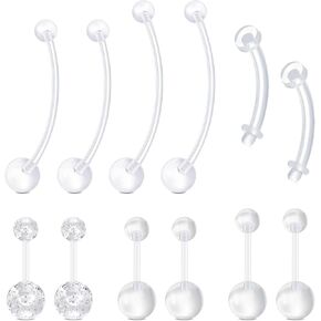 Zolure 14G Clear Belly Button Rings Retainers Eyebrow Earrings Bioflex Acrylic Curved Barbell Navel Daith Piercings Jewelry for Women Men