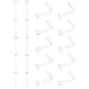 Clear Nose Ring Bioflex for Women and Men,20g nose ring,Plastic Cear Nose Studs for Work L Shaped,Body Clear Piercing Retainer 18g l shaped Nose Rings Studs Piercing Jewelry，Pack of 20 Flat Nose rings