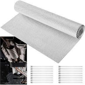 16" x 39"Aluminum Exhaust Heat Shield Automotive, Embossed Exhaust Heat Wrap with 20 Pcs Cable Metal Zip Ties, Exhaust Wrap Heat Barrier Shield, Car Exhaust Sheet for Exhaust Pipes