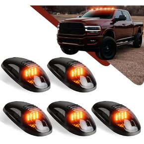5 Pack Ambe Cab Lights,16 LED 12V Top Marker Clearance Light with Smoke Finish for Roof and Running, Compatible with Dodge Ram 1500 2500 3500 4500 5500 2003-2018 Pickup Trucks