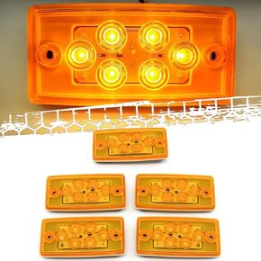 5pcs مستطيل Cab Light 6 من Amber أعلى السقف تشغيل علامة الكابينة علامات الضوء مقاوم للماء مع Freightliner Hight Duty Century Columbia Volvo Camper Trucks