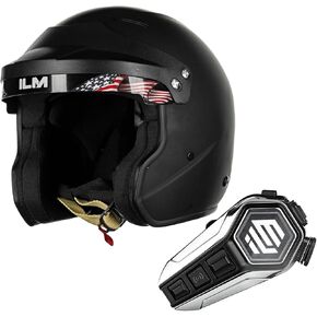 Open Face Auto Racing Helmets Lightweight Fiberglass Helmet Model R85 (2XL, MatteBlack) and Bluetooth Headset with Hi-Fi System