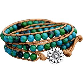 Zosojona Boho Wrap Bead Bercelet للرجال نساء - مصنوعة يدويًا قابلاً للضبط على الشاكرات الحجرية الحجرية الكريستالية بالخرز الكفة الحبل يوجا سوار الشفاء المجوهر