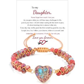 To My Daughter Jasper Heart Bracelet, Boho Natural Stone Colorful Beads Wrap Bracelets For Granddaughter Daughter Mom Best Sister Birthday Gift Jewelry