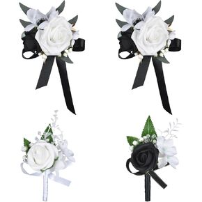 Dearhouse 2 Pack Premium Silk Rose Wristlet Corsage - سوار زهري قابل للتعديل لحفلات الزفاف ، حفلة موسيقية ، عيد الحب ، إكسسوارات حفلات الزفاف ، هدية أنيقة للنساء والرجال (الأرجواني)