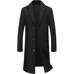 FTIMILD Mens Wool Blend Coat Notch Lapel Single Breasted Long Trench Coat Winter Overcoat with Pockets