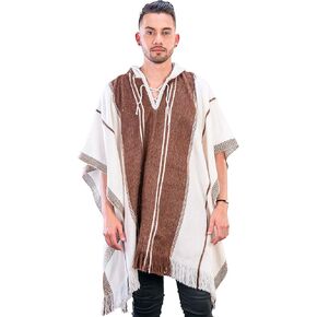 Hoddie Brown و White Soft Alpaca Poncho Cape for Men "Illari"
