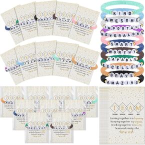 20 Set Inspirational Gifts Inspirational Friendship Bracelet Bulk Motivational Clay Beaded Bracelets with Team Quotes Card End of Year Gift for Teacher Nurse Staff Employees