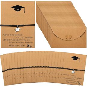 Yinkin 24 Sets Graduation Cap Bracelet Bulk 2025 End of Year Bracelet to Students from Teacher Friendship Gifts with Card and Envelope 5th Seniors College High School for Gifts