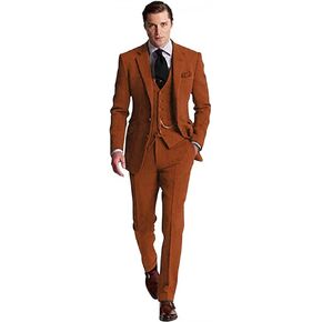 Retro Tweed Men's Suit 3 Piece Slim Fit Herringbone Suits Groom Tuxedos Set Wedding Prom Blazer Jacket Vest Pants for Men