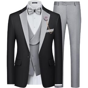 MAGE MALE Men's 3 Piece Tuxedo Suits Slim Fit One Button Formal Wedding Party Tux Blazer Vest Pants Set