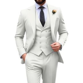 Mens Suit Slim Fit 3 Piece Double Breasted Suit Men Formal Tuxedo Set Casual Wedding Prom Groom Suits
