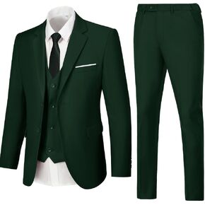 Mens 3 Piece Slim Fit Suit Set, 2 Button Solid Blazer Jacket Vest Pants Business Tuxedo
