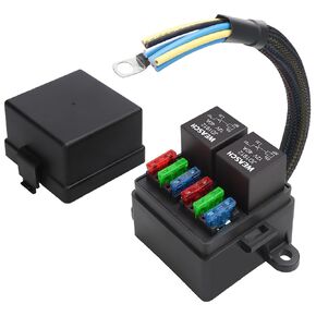 12V Pre-Wired Fuse Relay Box, 4-Pin 40A Relay Block and Kit, 2 Relays and 6 ATC/ATO Blade Fuses, for Cars Truck Marine Boat Jeep