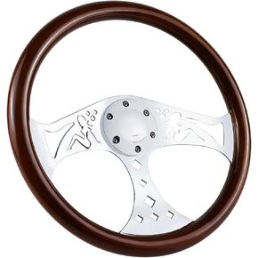 14 '' 6-Bolt Wood Grain Racing Wheel Wheel Vintage Vintage Stevalgic Car Wheel مع أزرار القرن