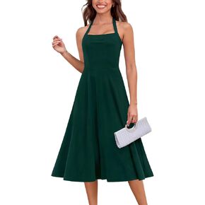 Zattcas Womens 2025 Spring Summer Halter Neck Slights Flowy Swing Wedding Guest Dress Prom Prom Cocktail Party Midi Dress