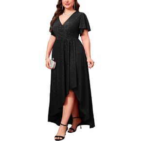 Zomva Plus Size 1x-4x Sparkly Glitter Maxi Maxi A Line Dress Parkle Wrap Croffice Dress Virts Cocktail Vality