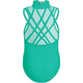 Phineein High Neck Gymnastics Leotard with G-hook Closure Sleeveless Criss-cross Backless Dance Leotard