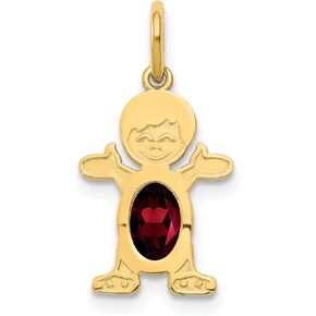 14K Yellow Gold Boy 6x4 Oval Genuine Garnet-January (0.47 x 0.83 Inches)