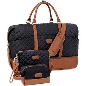 Travel Bag for Women: 21" Large Weekender Bags for Women with Shoe Compartment & Toiletry Bags, 3PCS Overnight Duffel Tote for Carry on Weekend Travel Business Trip Airplane Traveling, Gym