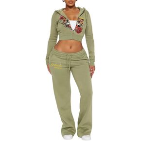 Glitrandi Womens 2 قطعة من الأزياء طباعة هوديز اقتصاص سترة سروال للعرطات مع الجيوب.