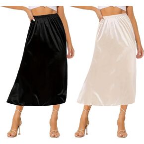 Ellames Women's 2 قطع نصف زلات أسفل الفساتين الساتان الطويلة أسفل قميص قميص قميص موسع أسود و عالي 31 "xx-large