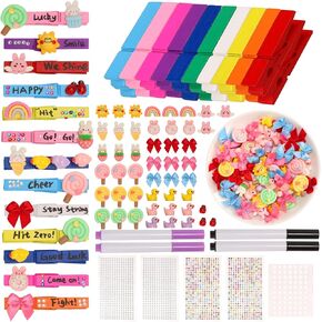 60 Set Cheer Pins Spirit Clips with 60 Wooden Clips, 60 Mini Resin Animals & 30 Bows – Incl. Stickers, Pen,Ribbon for Cheerleading Backpack Decor, Vibrant Cheer Gear Gift Set (Colorful)