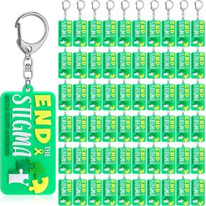 Yinkin End the Stigma Mental Health Awareness Key Chains Inspirational Gifts Green Ribbon Jewelry for Men Women Support