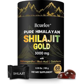 Pure Himalayan Shilajit Gummies ، 3000mg Gold Grade Shilajit مع Ashwagandha ، Gokshura للحصول على دعم الطاقة ودعم المناعة | حمض فولفيك و 85+ المعادن المتتبع للرجال ، النساء - 60 غمومة