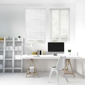 DEZ FURNISHINGS Cordless 1" Signature Mini Blind with Flexible Slats, 48" W x 64" H, Pearl White
