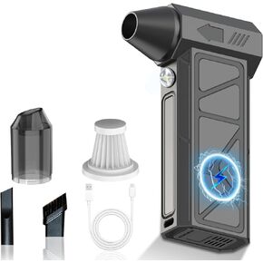 Cordless Electric Air Duster - Super Power Mini Air Blower with LED Light, Rechargeable Air Broom with 4 Gear Adjustable Brushless Motor, Blowing and Vacuuming for Car, PC, Outdoors, Home Cleaning