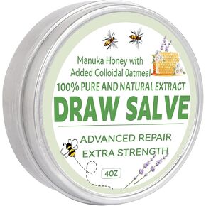 Manuka Honey Draw Salve Cream - Organic Honey Moisturiser to Soothe Dry and Itchy Skin - Honey and Colloidal Oatmeal Lotion to Treat Eczema, Heat Rash, Hidradenitis, Itching, Psoriasis, Jock Itch