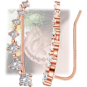 Sterling Silver Climber Earrings for Women 7 Crystals Ear Cuffs Cartilage Hypoallergenic Jewelry Dainty Fashion Birthday Gift for Women