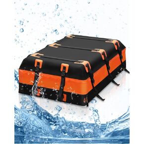 25 Cubic Feet Waterproof Rooftop Cargo Carrier Bag | 840D PVC Low Wind Noise Soft-Shell | Anti-Slip Mat & 6 Door Hooks & 3 Digit Luggage Lock| Universal Fit for All Cars with/Without Rack