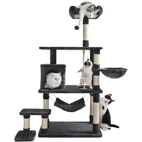 ABC PET CAT TREE 55 في شجرة القط للقطط الكبيرة ، برج القط مع منزل القطط ، الحجر الرمادي