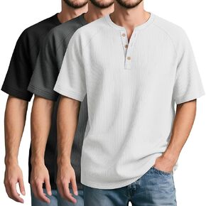 Neer 3 Pack Men Men's Henley Derts Short Sleeve Raglan Thirts Casual Summer Button Button Tees Muscle Tees