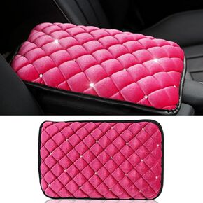 Plush Car Center Console Pad, Bling Diamond Car Armrest Cover, Soft Seat Box Cover Protector, Universal Car Interior Decoration Accessories Fit Most Vehicle, SUV, Truck, Car (Black)
