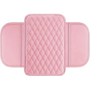 1PC Center Console Cover, Leather Car Arm Rest Cover for Car, Center Console Cover with 2 Storage Bags, Non-Slip Waterproof Armrest Organizer, Universal Pink Girly Car Accessories for Women (Pink)