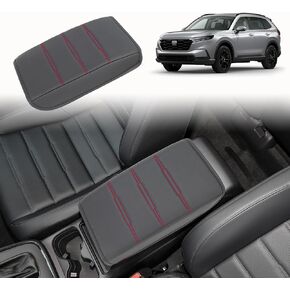 Center Console Armrest Leather Cover Compatible with 2023 2024 2025 Honda CRV Armrest Lid Pad Protector Anti-Scratch Waterproof Wear-Resistant Interior Accessories (Black with Orange Stitches)