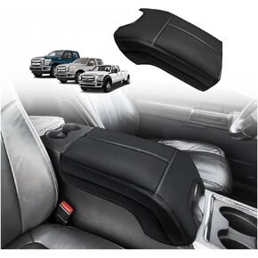 Muslogy Center Console Armrest Cover Compatible with Ford F250 F350 F450 2011-2016 Super Duty Comfort Armrest Pad Arm Rest Cushion Vegan Leather Protector Regular Thick(Bucket Seat ONLY)