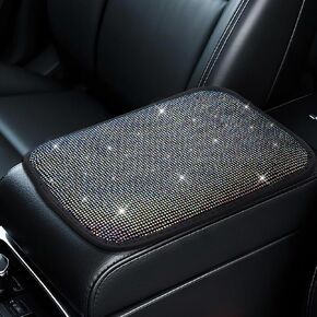 غطاء وحدة التحكم في مركز بلينغ سيارات ، 12 "× 8.66" غطاء واقعي للسيارات للسيارات ، وسادة واقي من أحجار الراحة الكريستالية العالمية للنساء للنساء (الأسود)