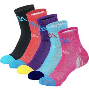 الجوارب المشي لمسافات طويلة من الصوف Merino Merino for Women Quarter Cantal Cushion Cushion Moisture Wicking Socks ، 5 أزواج