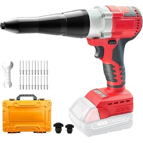 Cordless Rivet Gun, Compatible with Milwaukee M18 18V Battery (No Battery), Brushless Motor, 3/16", 5/32", 1/8" Rivets, 1000 RPM, 18V DC, Red