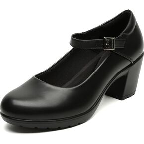 Womens Mary Jane Dress Shoes Thunky Low Block Heels 7cm مغلق من منصة العمل منصة العمل